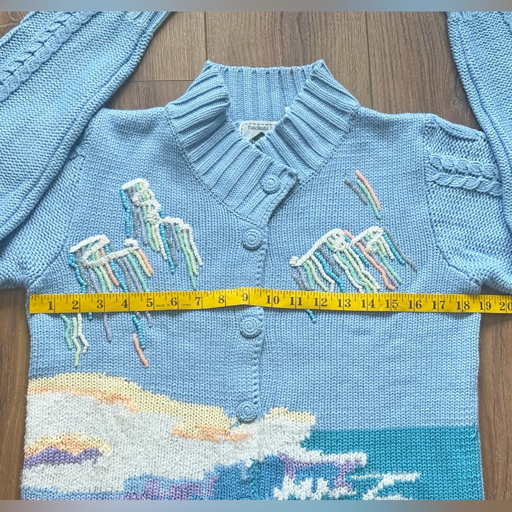 Vintage Storybook Knit Sweater Cardigan Size S Embroidered “Northern Lights” - Picture 9 of 10